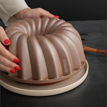 HAPPIELS 10 Cup Fluted Tube Cake Pan Nonstick, PFOA Free Fluted Cake Pan for Baking, Pound Cake Mold for Oven, Cake Molds And Cake Pans, Tube Mold, Pound Tin (Classic)