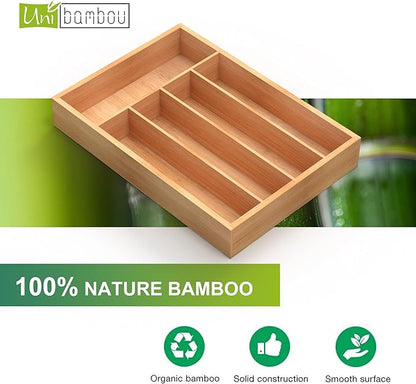Bamboo Utensil Drawer Organizer, Kitchen Organizer for Flatware Cutlery, Silverware Tray for Drawer (5 Slots, Natural)