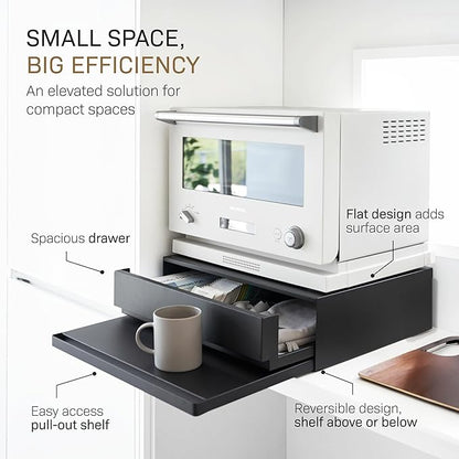 Yamazaki Home Tower Kitchen Countertop Organizer Appliance Stand With Drawer And Pull-Out Shelf - Steel