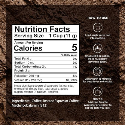VitaCup Extra Shot Strong Coffee Pods, Bold & Intense Dark Roast w/Espresso Shot, High Caffeine, Vitamin B12, Antioxidants, Recyclable Single Serve Pod Compatible with Keurig K-Cup Brewers, 32ct