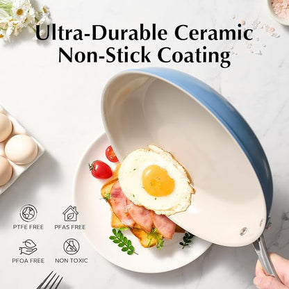 Redchef Non Stick Ceramic Frying Pan Set, Non Toxic Ceramic Pans for Cooking, 8" 9.5" 11" Skillet Set, No PFAS & PTFE & PFOA with Stainless Steel Handle, Dishwasher & Oven Safe Max up to 842°F (Blue)