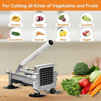 Commercial French Fry Cutter Stainless Steel.Potato Cutter for French Fries with 3/8Inch Blade, Commercial French Fry Cutter Manual Potatoes Cutting Machine with Suction Feet.