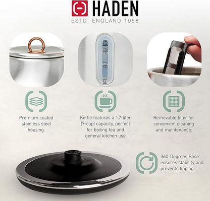 Haden Heritage 4 Slice Wide Slot Stainless Steel Toaster Bundled with 1.7 Liter Stainless Steel Electric Water Kettle, Steel & Copper