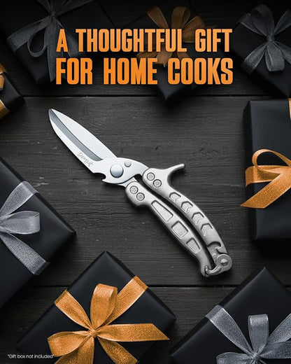Poultry Shears Heavy Duty Professional, Kitchen Shears for Food, Kitchen Scissors Heavy Duty, Food & Meat Scissors, Dishwasher Safe Chicken Cutters. Spring Loaded, Silver