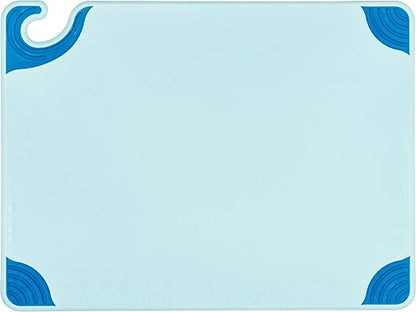 San Jamar Saf-T-Grip Plastic Cutting Board with Safety Hook, 15" x 20" x 0.5", Blue