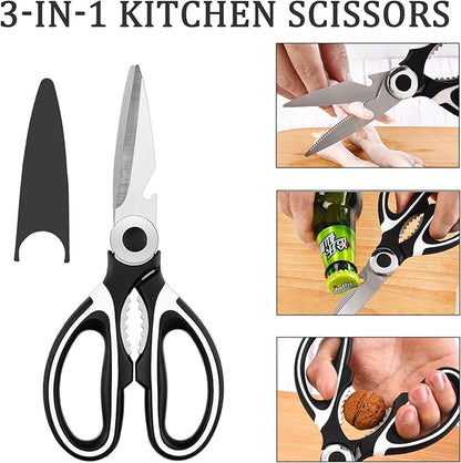 2 Pcs Herb Scissors, Multi-Blade Herb Scissors with Cover and Cleaning Comb, Stainless Steel Vegetable Scissors for Cutting Cilantro Onion Salad Garden Herbs, Heavy Kitchen Scissors (Green) (Black-2)