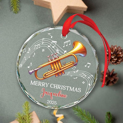Personalized Text & Name Trumpet Instrument Christmas Glass Ornament, Musical Instrument Xmas Ornament Gifts for Trumpet Player, Custom Trumpetist Christmas Keepsake, Music Lover Glass Ornaments 2025