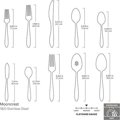 Oneida H037045Awwm Mooncrest 45 Piece Everyday Flatware Set, Service For 8
