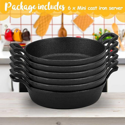 Mini Cast Iron Skillets 7 x 7 x 1.7 Inch Cast Iron Pan Small Ramekin Set Black Casserole Dish Cookware Oven Safe Mini Skillets for Kitchen Indoor Outdoor Picnic (6 Pack)