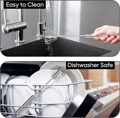 Newness Whizzy Whisk, Stainless Steel Semi Automatic Whisk Blender for Home -Versatile Tool for Egg Beater, Milk Frother, Hand Push Wisk - Kitchen Utensil for Blending, Whisking, Beating & Stirring