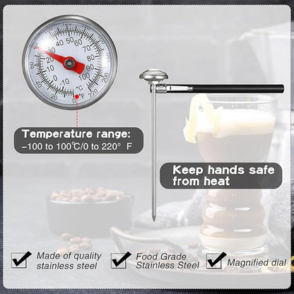 Xuhal 6 Pcs Stainless Steel Kitchen Thermometer with 5 Inch Long Stem 1 Inch Dial Thermometer Milk Frothing Food for Oven Probe Meat Grill BBQ Cooking Chocolate Water(Black)