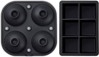 Samuelworld Large Silicone Premium Ice Trays, 2-Pack Combo, 2 Inches Big Ice Cube Tray & 2.5 Inches Large Ice Sphere - BPA Free, Craft Ice Maker for Gifting, Whiskey, Cocktails, Easy Release - Black