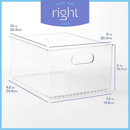 2 Pack Clear Plastic Organizer Bins with Handles for Home Organization. Storage Containers for Organizing Fridge, Freezer, Cabinet. Pantry, Great for Kitchen, Garage, Laundry Room. 10"x8"x5"