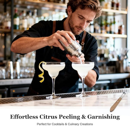 Lemon Zester and Channel Knife - Wooden Handle, Bar Accessories for Bartenders, Versatile Tool and Peeler for Cocktails