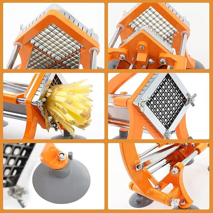 French Fry Cutter Commercial Potato Slicer with Suction Feet Complete Set, Includes 3/8", Orange