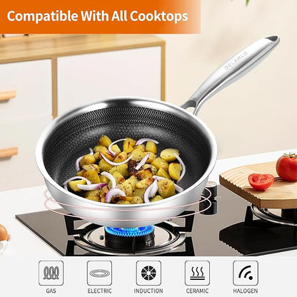 DELARLO Whole body Tri-Ply Stainless Steel 7.8 inch Mini Omelet Pans Nonstick Small Frying Pan, Oven safe induction skillet, Suitable for All Stove (Detachable Handle)