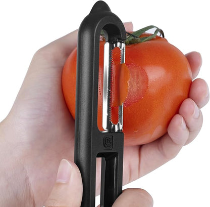 Linoroso 3 Pieces Vegetable Peeler Set with Straight Peeler, Serrated Peeler and Julienne Y-Peeler, Dishwasher Safe Classic Fruit Peeler for Kitchen, Potato Peelers for Peeling veggie and Food, Black