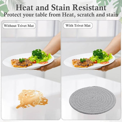 Billbotk 7" Trivets for Dishes, Pots and Pans, 4 Heat Resistant Hot Pads, Pot Holders for Kitchen, Plate Mats for Kitchen Decor (Gray & Brown)