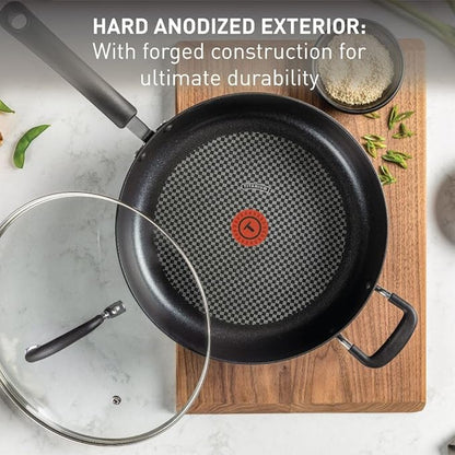 T-Fal Ultimate Hard Anodized Nonstick Fry Pan With Lid 10 Inch, Oven Broiler Safe 400F, Lid Safe 350F, Cookware, Kitchen, Home, Versatile Frying Pan, Skillet, Pots and Pans, Dishwasher Safe, Black