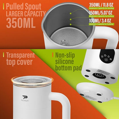 Milk Frother, Electric Milk Frother and Steamer 4 in 1 Automatic Coffee Steamer Frother, 11.8OZ / 350ML Warm and Cold Foam Frother For Coffee,Latte, Cappuccino, Macchiato, Hot Chocolate, White
