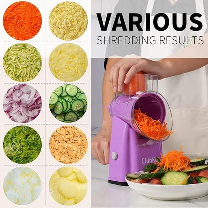 Rotary Cheese Grater Shredder - Upgraded 5 in 1 Cheese Grater with Handle and Strong Suction Base, Multi-purpose Julienne Slicer Ice Shaver Nuts Grinder for Ice, Vegetables, Fruit, Nuts