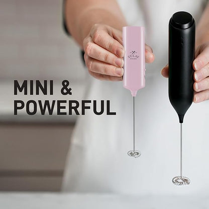 Mini & Mighty Milk Frother Wand – Powerful Handheld Coffee Frother, Battery Operated Drink Mixer – Compact Pocket Size – Detachable Whisk for Latte, Cappuccino, Matcha, Hot Chocolate – Pink