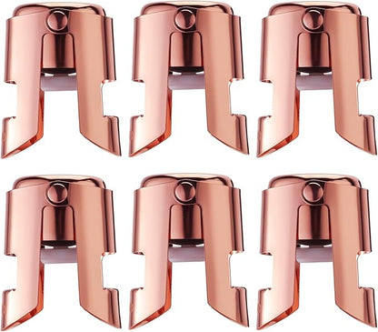 Champagne Sealer Stopper 6 Pack Stainless Steel Sparkling Wine Bottle Stoppers，Leak-Proof Bubble Retaining Saver，Suitable for Champagne Prosecco Cava and Sparkling (Rosegold)