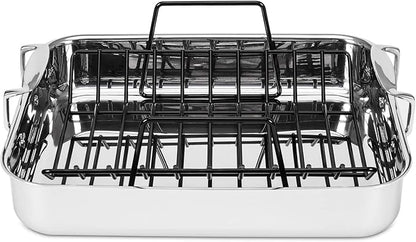 Viking 3-Ply Stainless Steel Roasting Pan with Non Stick Rack, 16 x 13 Inch Kitchen Cookware, Great for Turkey, Dishwasher and Oven Safe, Induction Ready, Silver