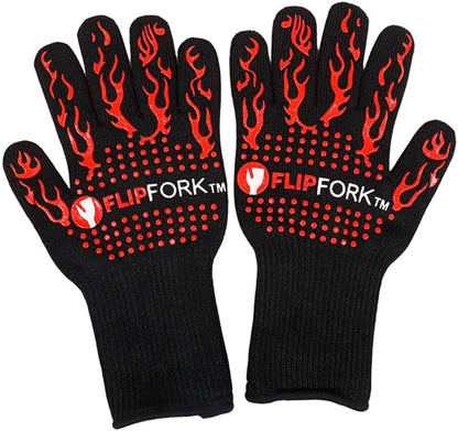 2-piece Griddle Tools Set with FlipFork Boss Multipurpose Grilling Spatula cum BBQ Fork, and Heat-resistant BBQ Gloves, Practical Grill Stuff for Dad and the Pro Chef
