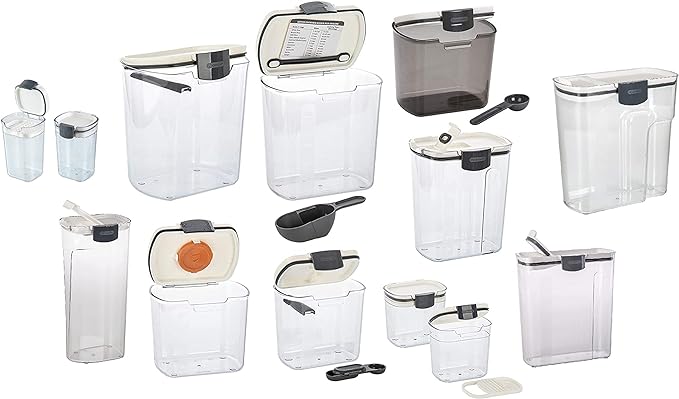 Progressive ProKeeper Baker's Airtight Kitchen Storage Canister Container Set for Flour, Sugar & More, Keeps Ingredients Fresh, with Accessories (Multicolor, 13- Piece)