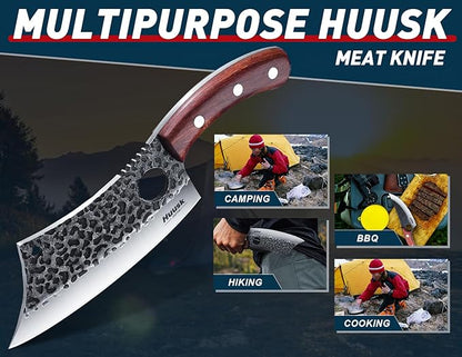 Huusk Japanese Knife Set 6pcs, Kitchen Knife Set with Gift Box, Butcher Knife Set for Meat Cutting, Cooking Knife Set with Meat Cleaver, Chef Knives Set Professional, Cool Mens Knife Gift Set