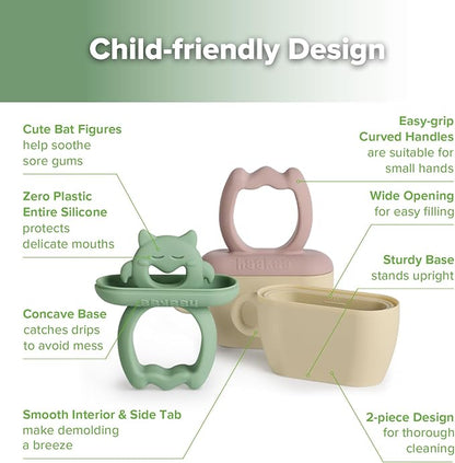 Haakaa Chilly Monster Breastmilk Popsicle Molds, Silicone Popsicle Molds for Baby Teething Relief, BPA Free Frozen Breast Milk Teether Popsicle Maker & Ice Pop Molds for Infant 6m+ (Blush + Pea Green）