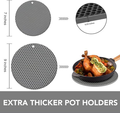 Joyhalo Trivets for Hot Dishes - Hot Pads for Kitchen, Silicone Pot Holders for Hot Pots and Pans, Silicone Mats for Kitchen Countertops, Table, Flexible Easy to Wash and Dry, Grey