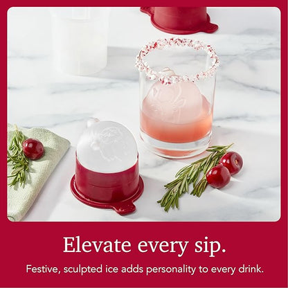 Tovolo Santa and Reindeer Ornament Ice Cube Molds for Cocktails Set of 2, Holiday Ice Ball Mold Stocking Stuffer Christmas Gifts for Men, Slow Melting Stackable Dishwasher Safe Silicone Molds
