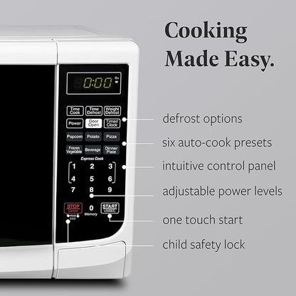 Farberware Countertop Microwave Oven 700 Watts Power Auto Cook Settings, Defrost, Easy Clean and Child Safety Lock, 0.7 Cu. Ft, White