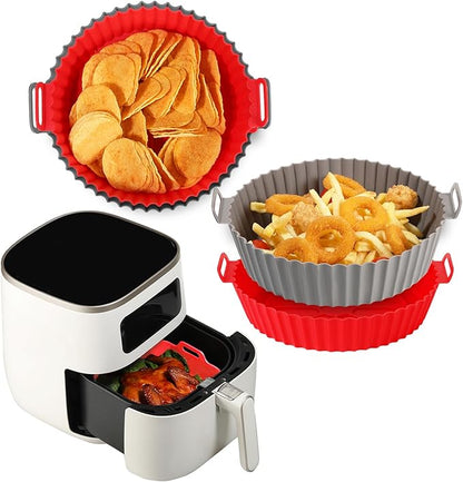 Air Fryer Silicone Liners, Pot 4 Pcs Reusable Non-Stick Air Fryer Basket Bowl Fit 3-5QT Air fryer Baking Replacement of Flammable Parchment Paper(Round, 6.5 Inch)