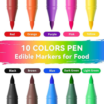 Jewem Edible Markers for Cookie Decorating,10Pcs Ultra Fine Tip(0.5mm) Food Coloring Pens, Upgrade Double Side Food Grade Pens for Decorating Fondant Cakes, Easter Eggs, Frosting, Macaron,Halloween and Christmas Gifts