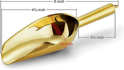 6 Ounce Ice Scoop Set of 2, E-far Gold Stainless Steel Small Scoops for Ice Cube/Candy/Flour/Sugar, Metal Utility Scoops for Canisters, Baking, Kitchen Pantry, Rust Free & Dishwasher Safe