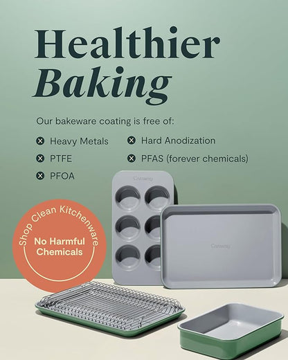 Caraway Nonstick Ceramic Small Baking Sheet Duo (9x13”) – Non-Toxic, PTFE & PFOA Free – Oven Safe – Aluminized Steel Core – Mini Sheet Pan for Baking, Roasting & More - Navy