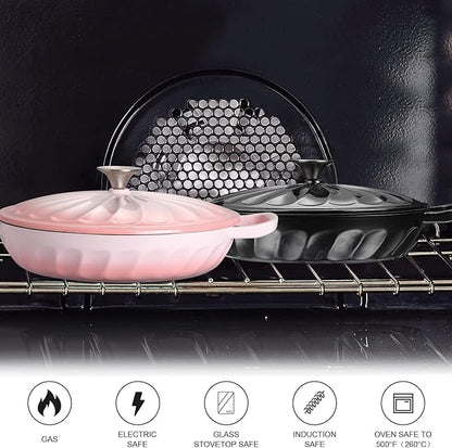 Enameled Cast Iron Braiser, 3.8 Quart Enamel Dutch Oven with Handles, Cast Iron Braiser Pan with Lid,Enameled Cookware (Pink)