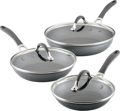 Circulon A1 Series with ScratchDefense Technology Nonstick Induction, Frying Pans/Skillets with Lids, Metal Utensil Safe, Skillet Set w/Lid (8.5", 10" & 12") - Graphite
