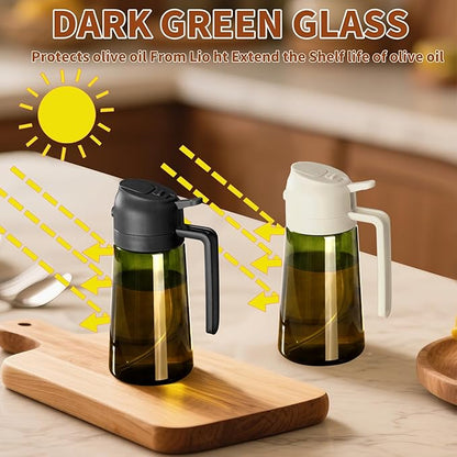Olive Oil Dispenser and Oil Sprayer – 16oz/470ml Glass Light-Proof Oil Pourer for Kitchen, Air Fryer, Cooking, Salad, and BBQ