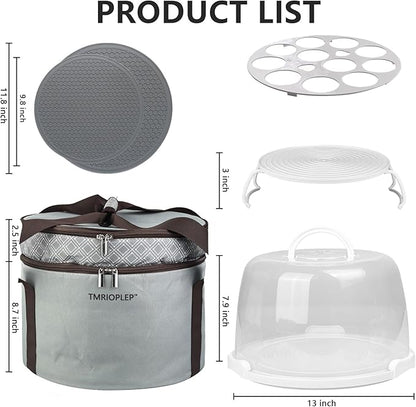 TMRIOPELP Tall Cake Carrier with Lid and Handle Insulated Cake Container Cake Transport Carrier Ideal for Pies Cupcakes and Pastries Perfect for Safe and Secure Cake Delivery (Grey, 12 inch)