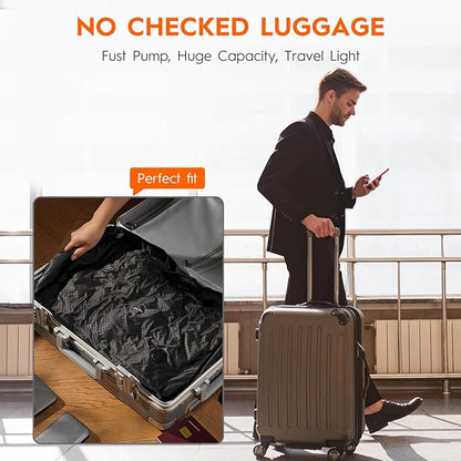 Vacuum Bags with Wireless Pump– Space Saver Compression Bags for Luggage, No Checked Baggage, Triple Your Luggage Space, IP68, Reusable, Fits 20/24/28 Inch Suitcase (2PC No Tracker)