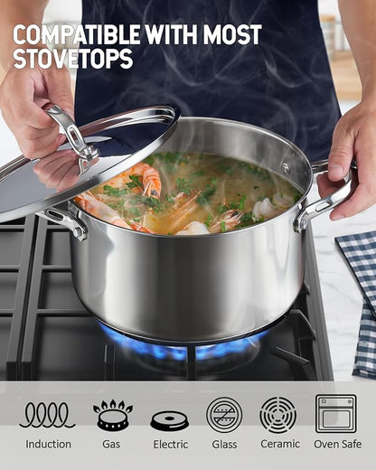 Cooks Standard 18/10 Stainless Steel Stockpot 6-Quart, Classic Deep Cooking Pot Canning Cookware Dutch Oven Casserole with Stainless Steel Lid, Silver