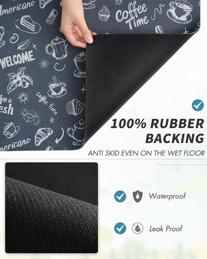 AMOAMI Coffee Mat Hide Stain Rubber Backed Absorbent Dish Drying Mat for Kitchen Counter - Fits Under Coffee Maker & Machine - Dust Blue (17X31.5)