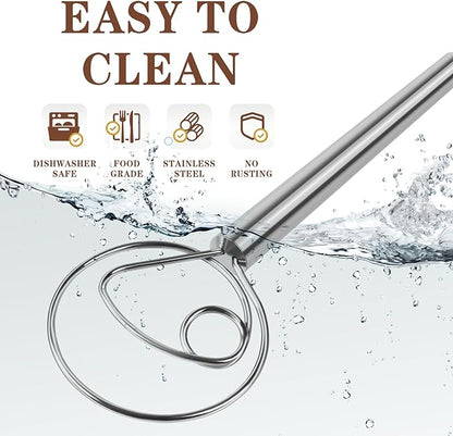TEEVEA Danish Dough Whisk Stainless Steel Hook Dutch Bread Mixer for Sourdough Baking Tools