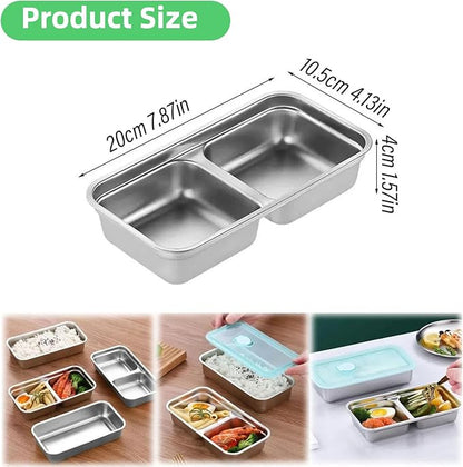 Stainless Steel Snack Containers for Kids and Adults [2/4/6-Pack Set] Reusable Food Storage Container Set with Lids-2 Compartment Bento Box for Lunch, Travel, Meal Prep- Leakproof & Dishwasher Safe(4)