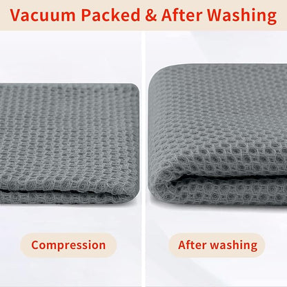 Homaxy 100% Cotton Waffle Weave Kitchen Dish Towels, Ultra Soft Absorbent Quick Drying Cleaning Towel, 13 x 28 Inches, 12-Pack, Grey