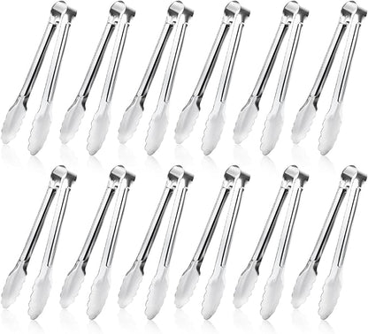 12 Pack Small Serving Tongs,XEVOM Stainless Steel Sugar Tongs Mini Appetizers Tongs Mental Kitchen Tongs for Serving Food (5inch)